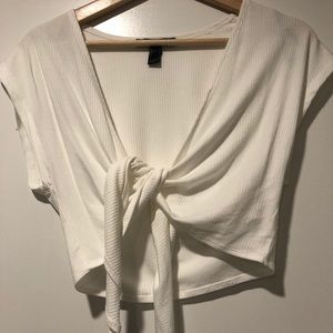 White Tie Front Crop Top